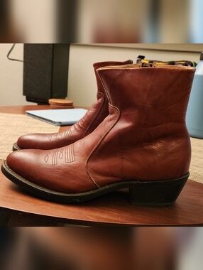 Durango Men's Chestnut Brown Leather Western Zip Ankle Boots